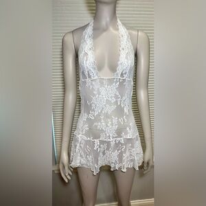Victorias Secret Stretch White Lace Mesh Floral Halter Backless Nightie Bridal S